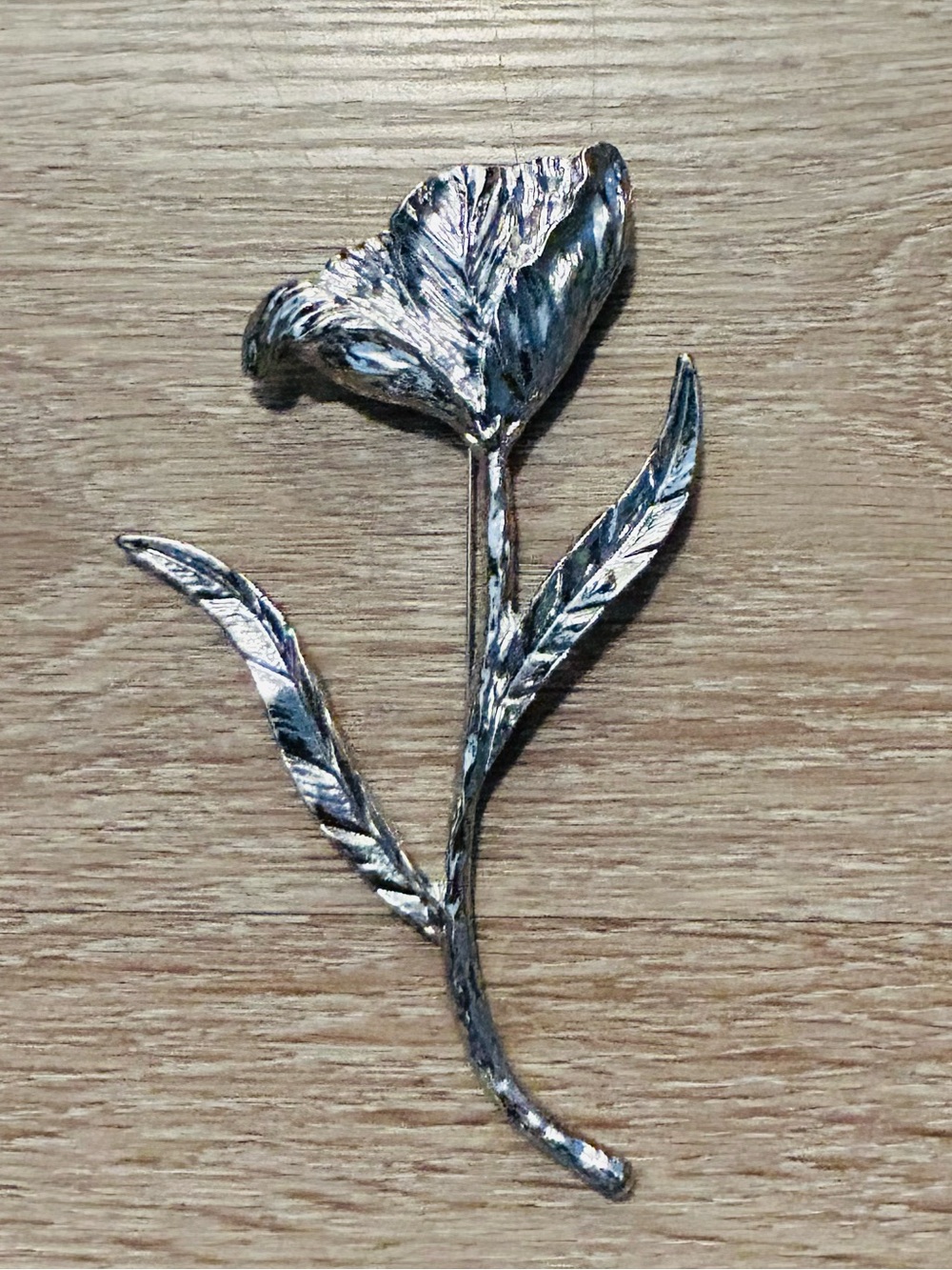 Large Silver Floral Stem Brooch